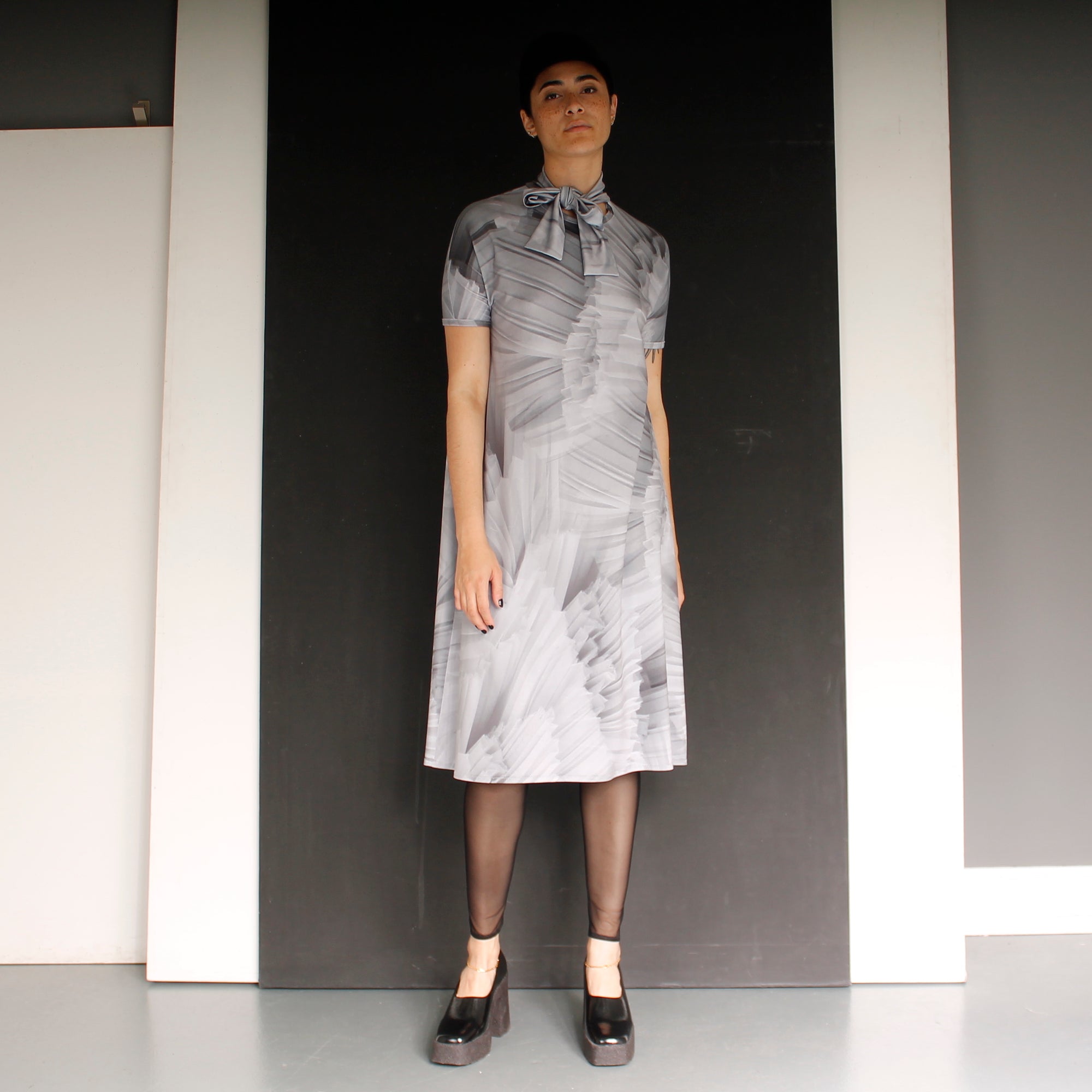 Dress SACITE2 | Grey Pleated Print | Maison Marie Saint Pierre