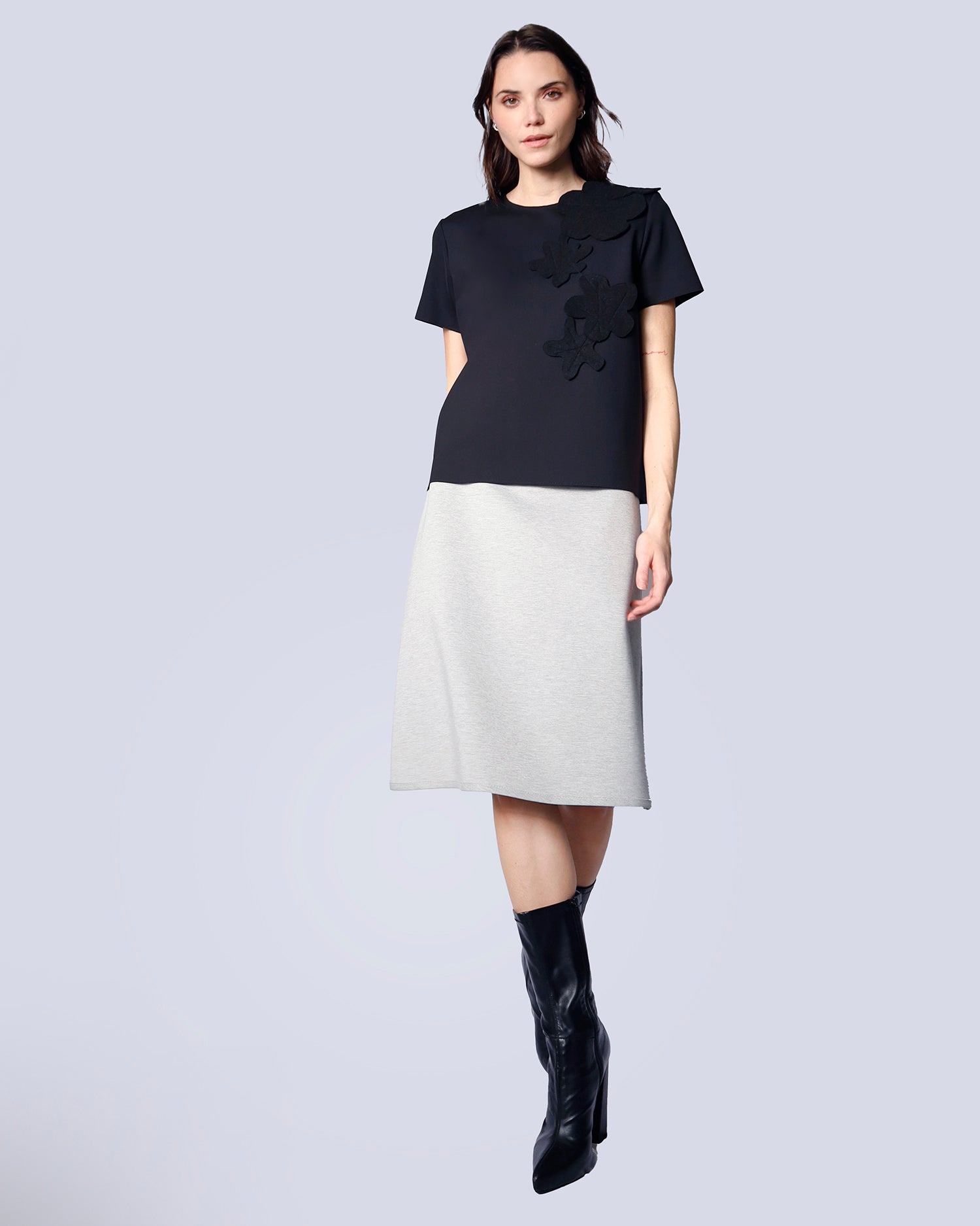 Maison Marie Saint Pierre | Skirt | HOKULANI | Light Grey Mixte | Top | HAILEY | Black