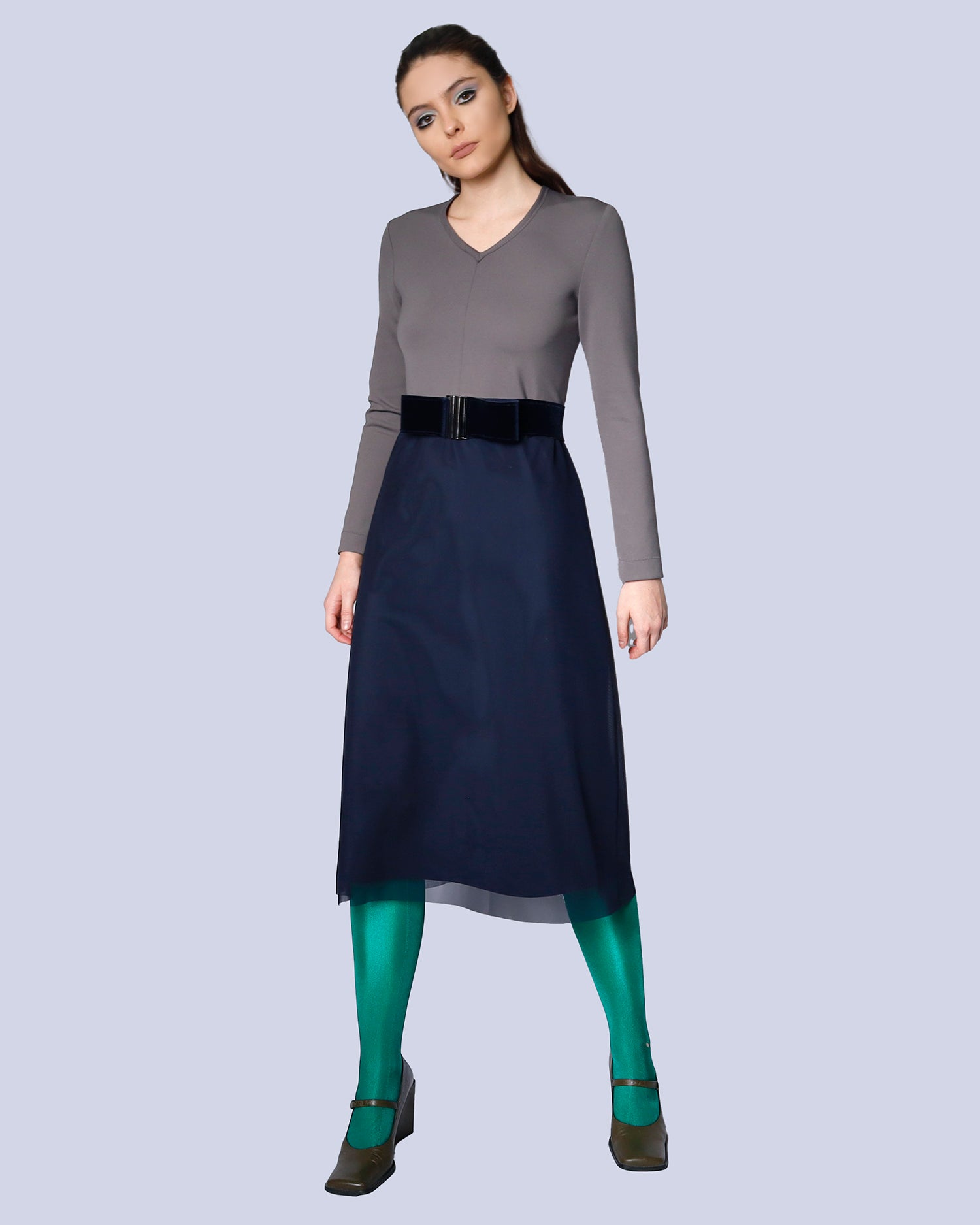 Maison Marie Saint Pierre | Dress | MICKAEL | Grey | Navy | Belt | MESCAP | Navy