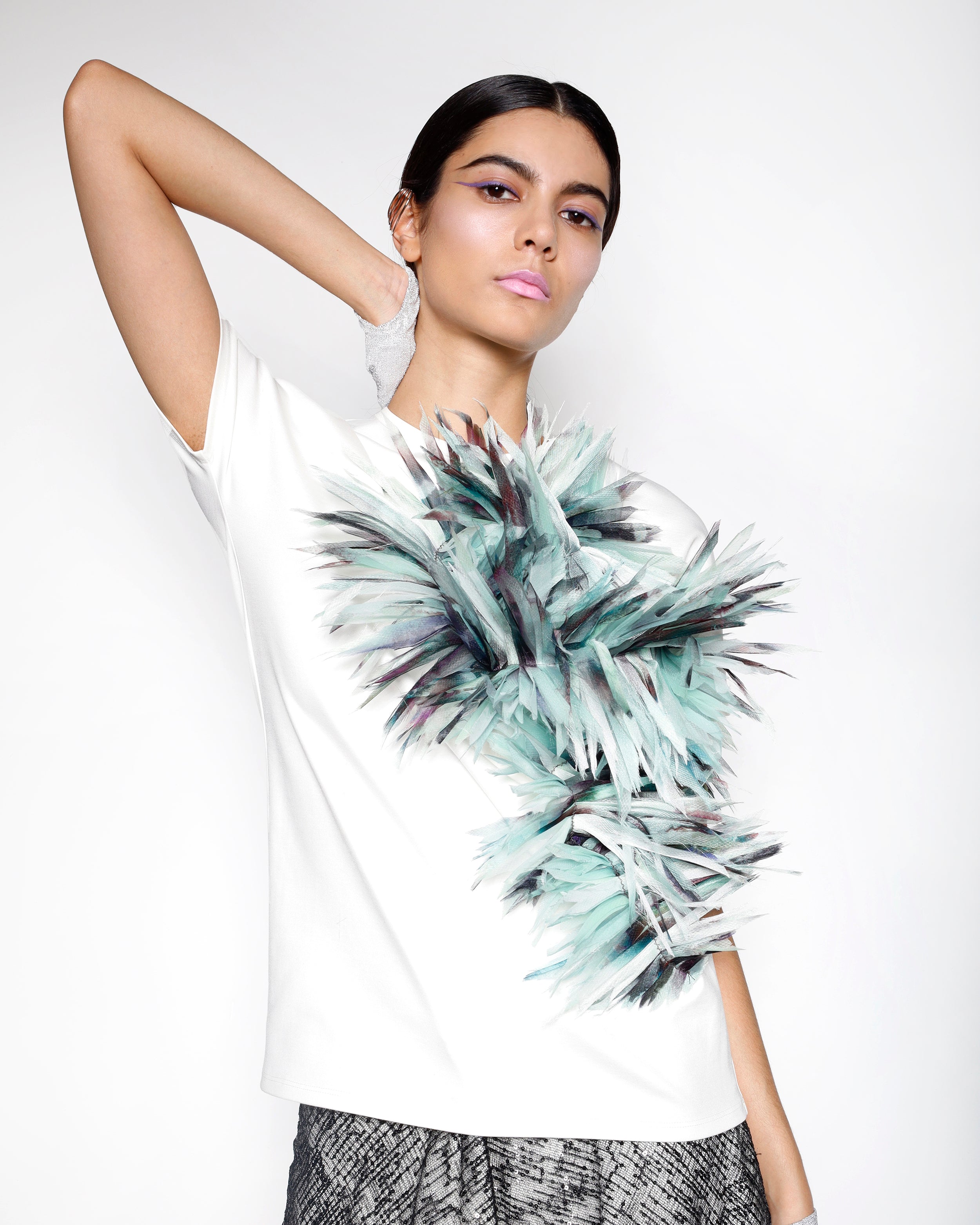 Maison Marie Saint Pierre | Top | Christiano | White | Green Faded Print