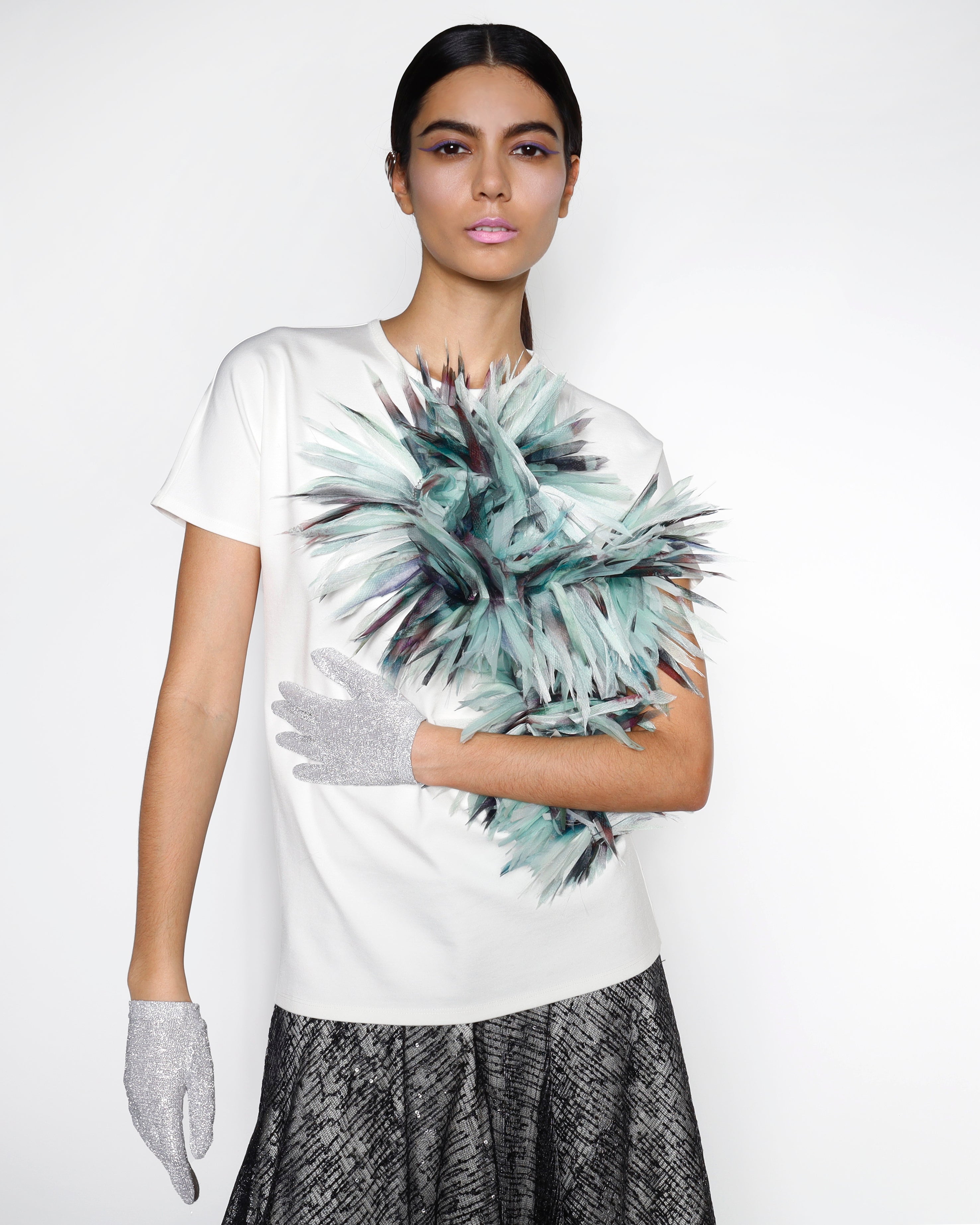 Maison Marie Saint Pierre | Top | Christiano | White | Green Faded Print