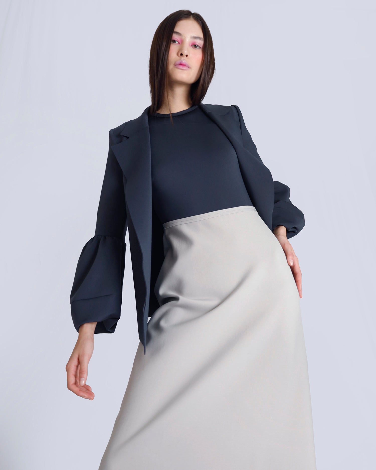 Maison Marie Saint PIerre | Dress | NOVA | Dark Charcoal | Fog | Jacket | NAMAARI | Dark Charcoal