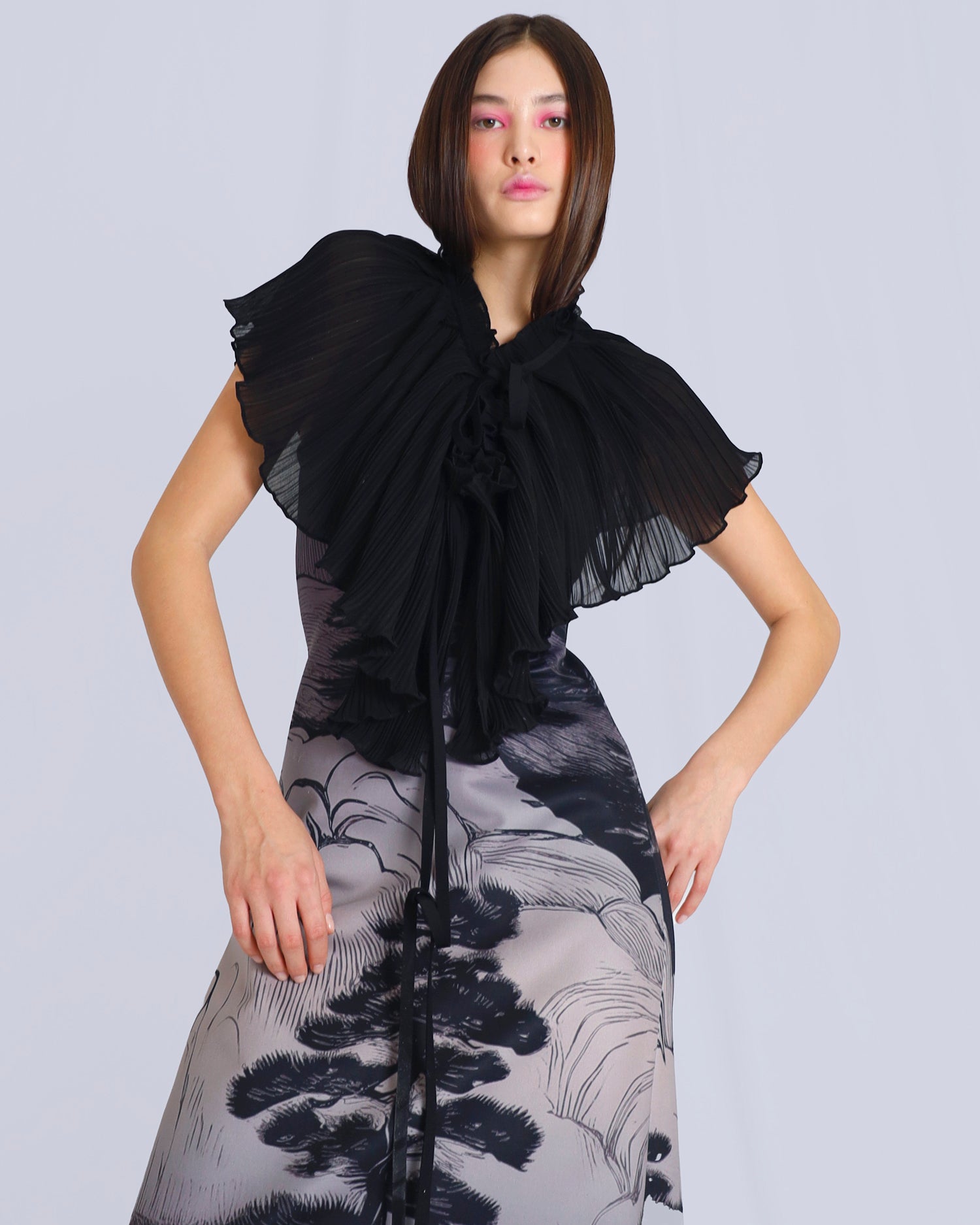 Maison Marie Saint Pierre | Dress | NANCY | Deep Blue Pine | Cape | NICOMEDES | Black