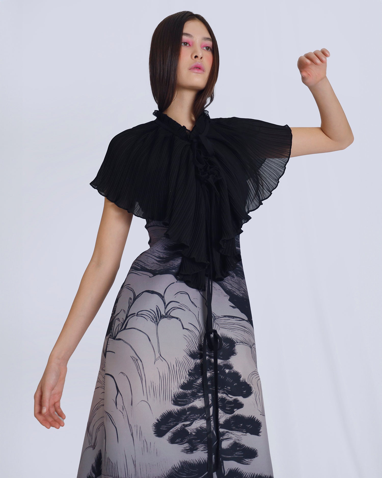 Maison Marie Saint Pierre | Dress | NANCY | Deep Blue Pine | Cape | NICOMEDES | Black