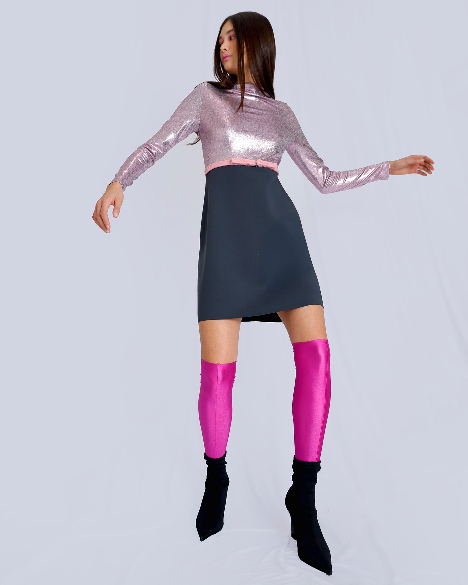 Maison Marie Saint Pierre | Dress | NIKITA | Pink | Dark Charcoal | Belt | NASA | Pink Dolly