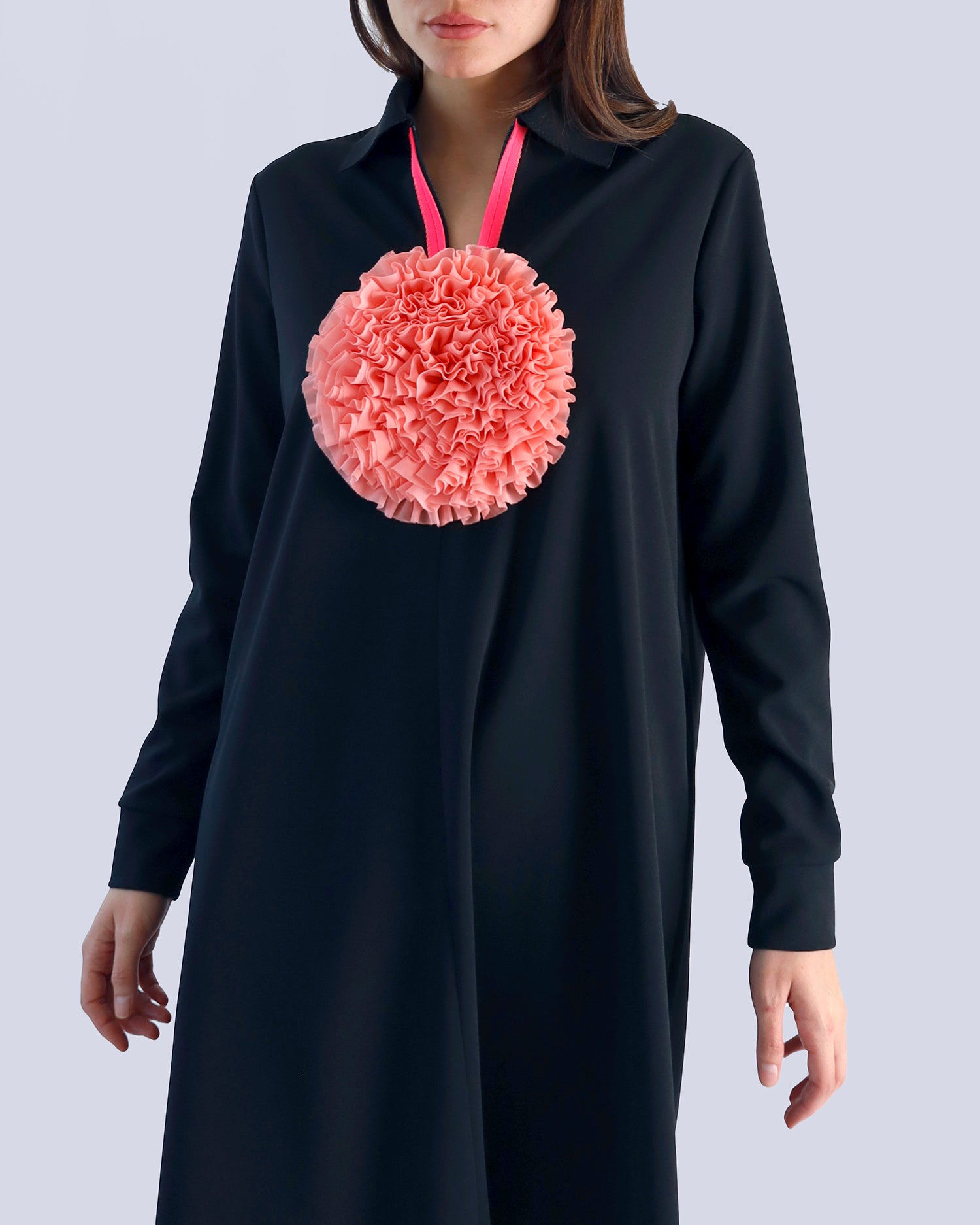 Maison Marie Saint Pierre | Dress | EDMUND | Black | Pink Fluo | Brooch | EBLYA | Hibiscus