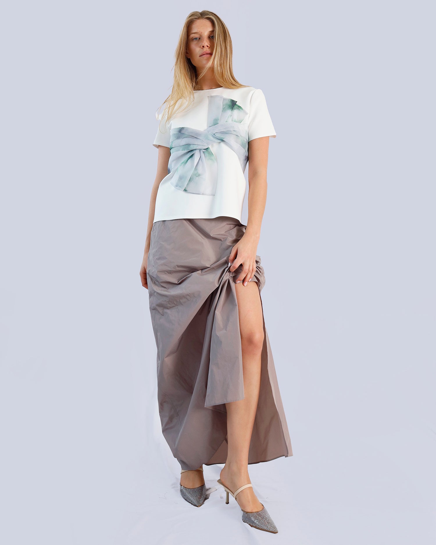 Maison Marie Saint Pierre | Top | JIVARI | White | Aqua Lily Green | Skirt | KILDRED | Fog | Pewter