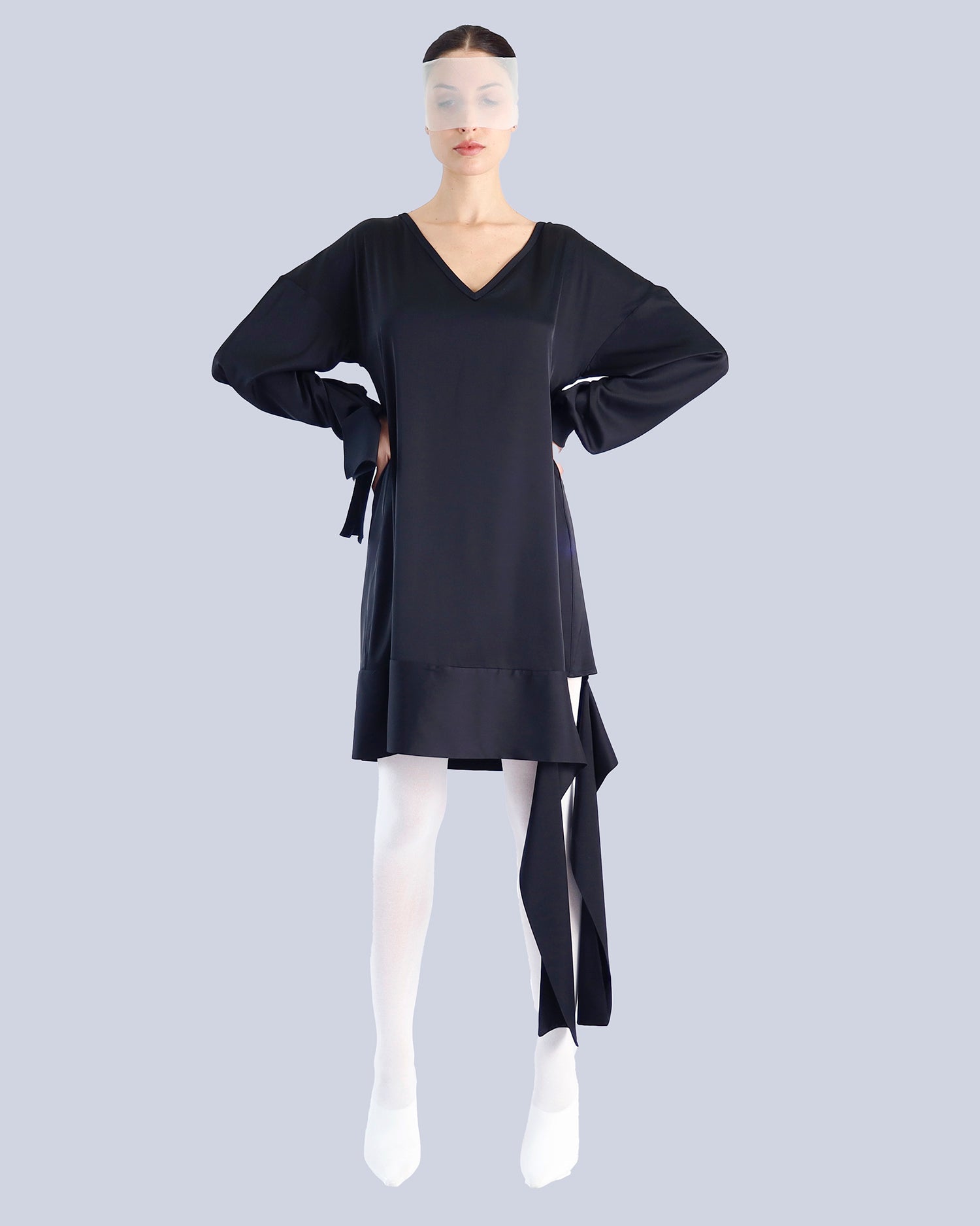 Black dress on a mannequin against a light gray background. Maison Marie Saint Pierre | Tunique | PELLEGRINA | Black 