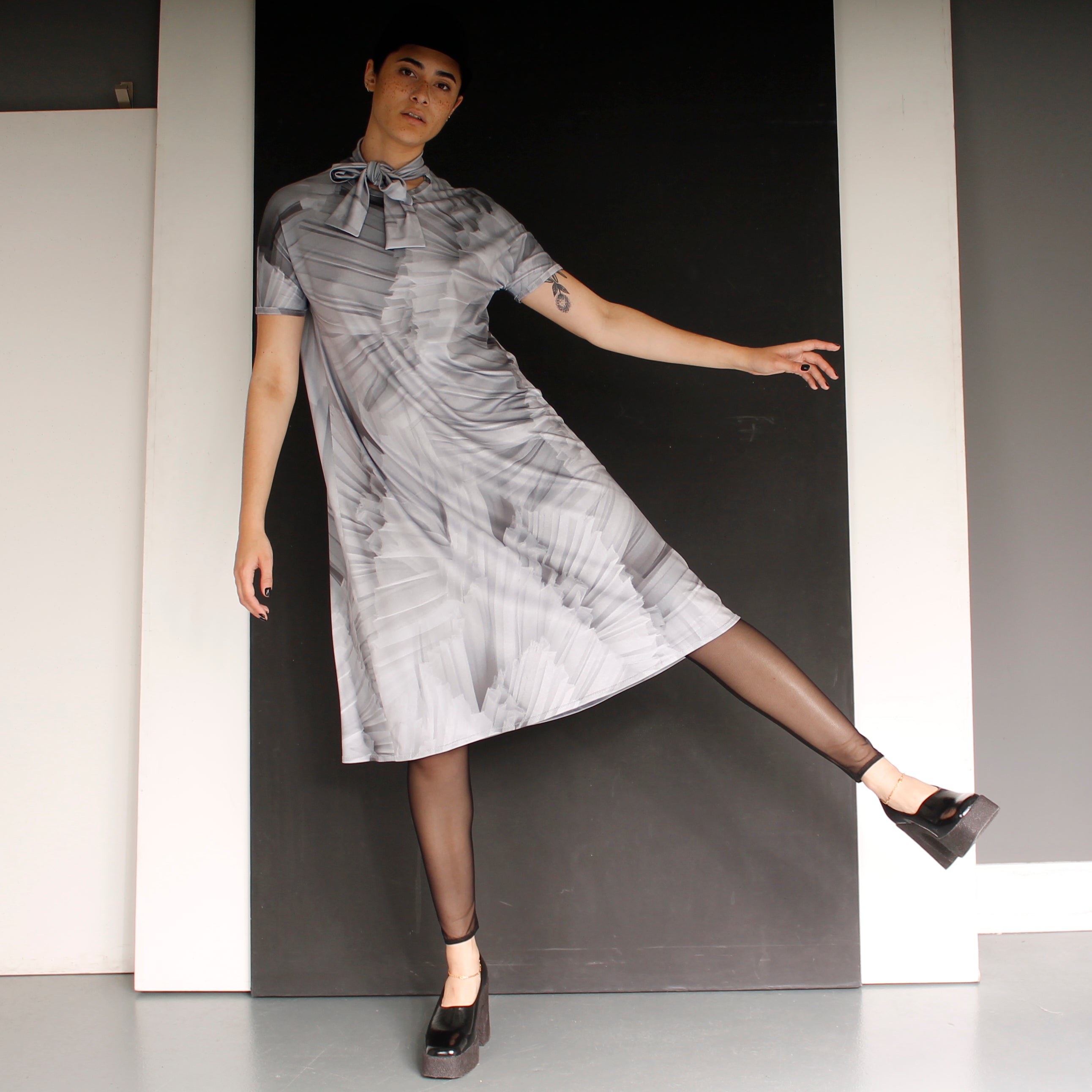 Dress SACITE2 | Grey Pleated Print | Maison Marie Saint Pierre